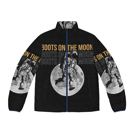 Space Force Boots on the Moon Puffer Jacket featuring astronaut and NASA imagery