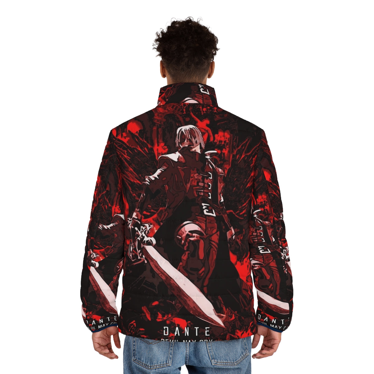 Classic Dante from Devil May Cry Puffer Jacket, featuring the iconic character from the popular video game series. - men back