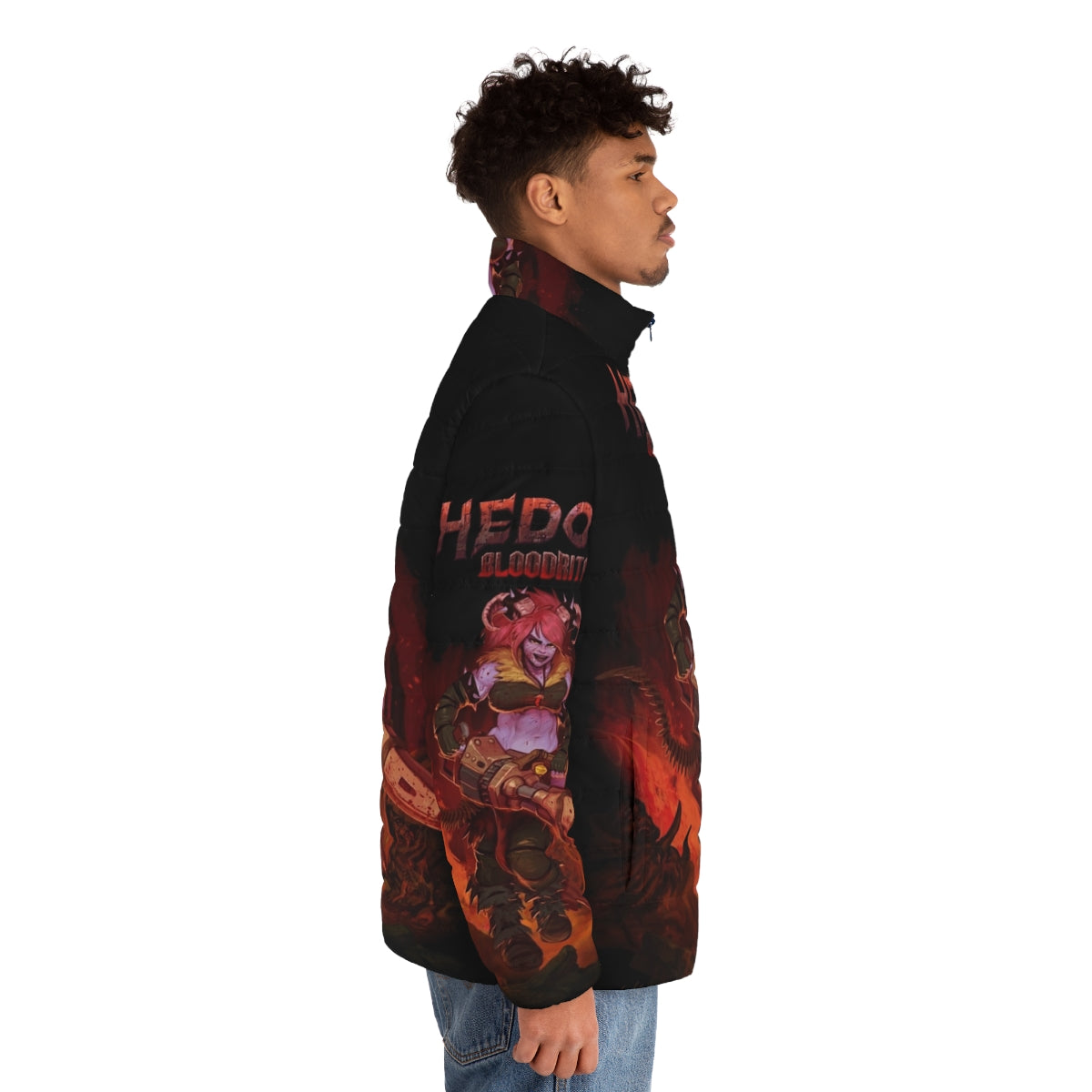 Hedon Zan fantasy puffer jacket featuring splash artwork - men side right