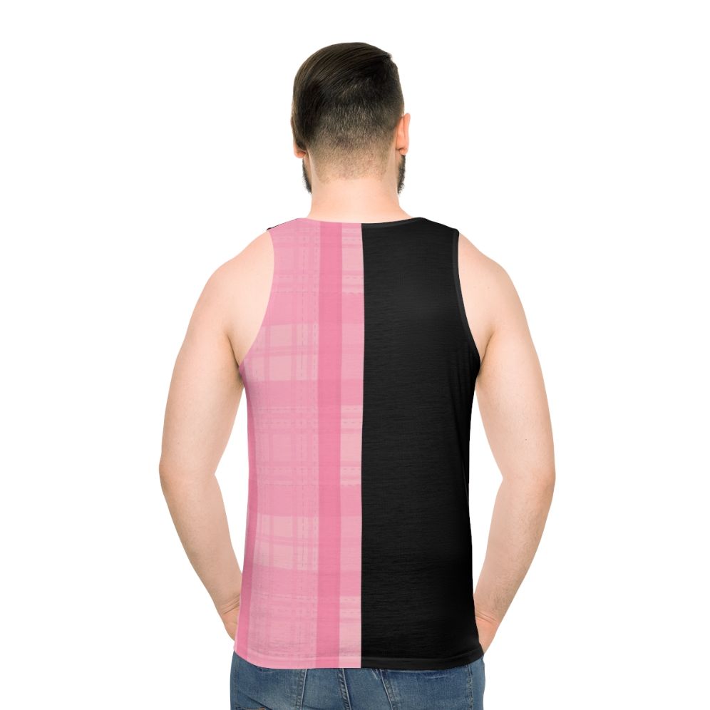 Unisex Half Black, Half Pink Plaid Music Tank Top - men back