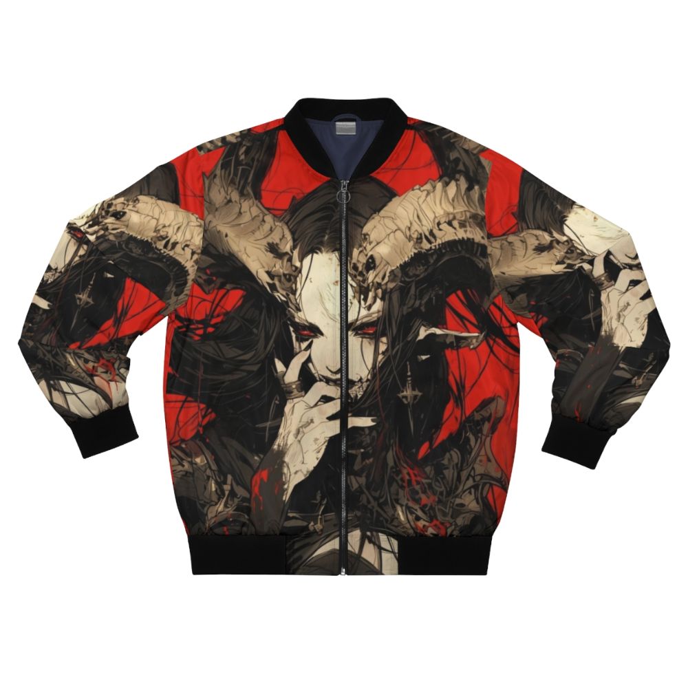 Horned demon bomber jacket with dark, goth design