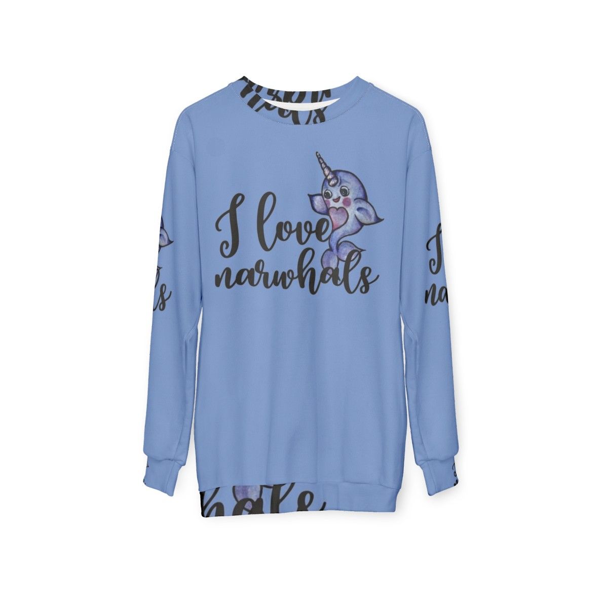 Soft pink and purple sweatshirt with a cute narwhal graphic - hanging