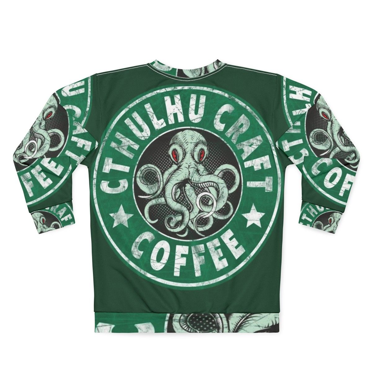 Cthulhu Craft Coffee Sweatshirt featuring a graphic design inspired by HP Lovecraft's The Call of Cthulhu - Back