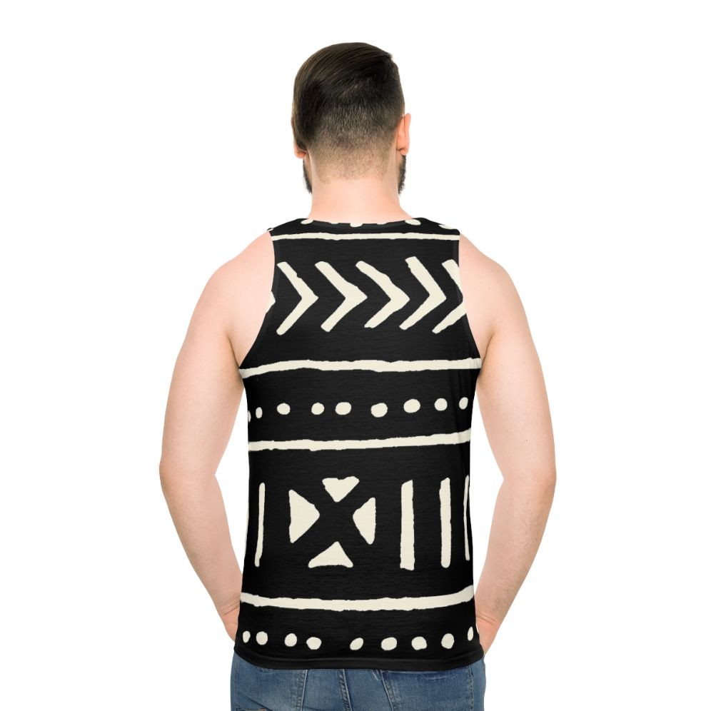 African Mud Cloth Unisex Tank Top in Black and White - men back