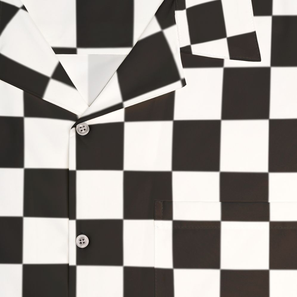 Black and White Checkered Hawaiian Shirt - Detail