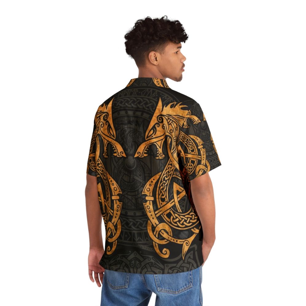 Fighting Fenrir Gold Norse Mythology Hawaiian Shirt - People Back