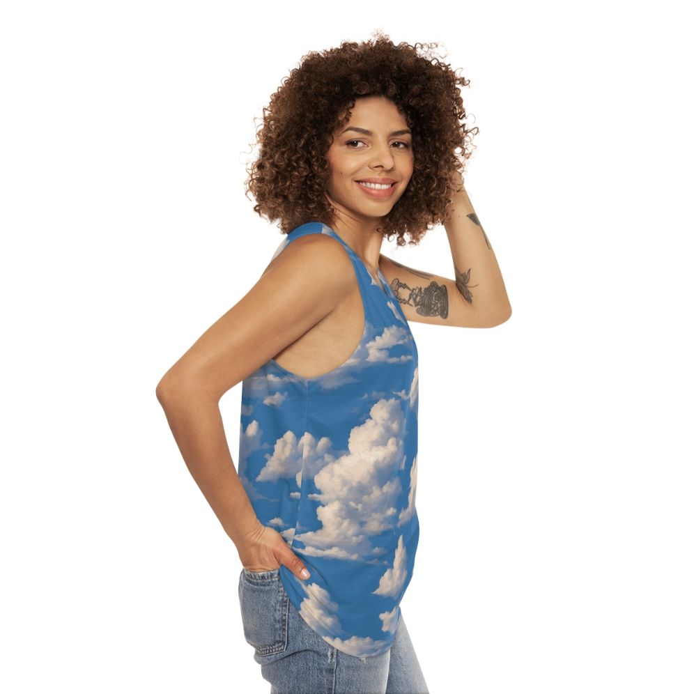 Unisex tank top with a cloud and sky print - women side