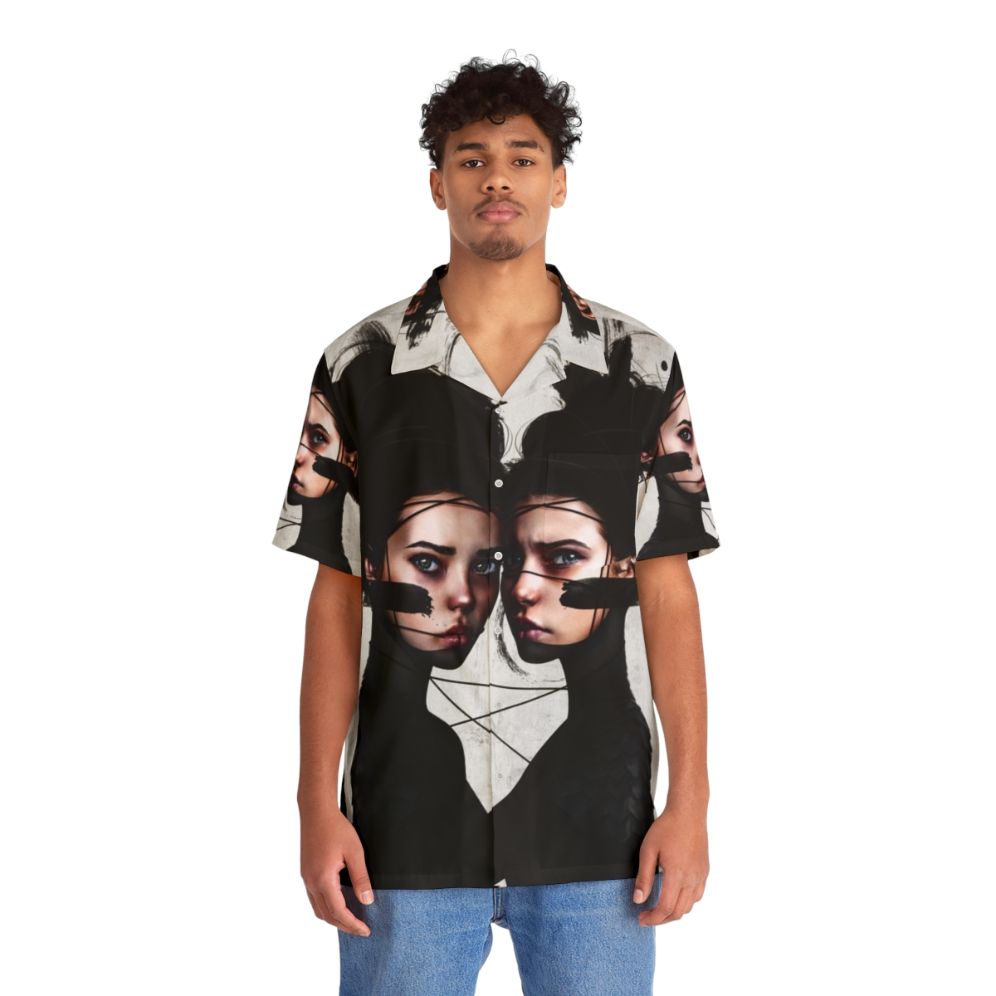 Gemini Hawaiian Shirt with realism portrait and pop surrealist art - People Front