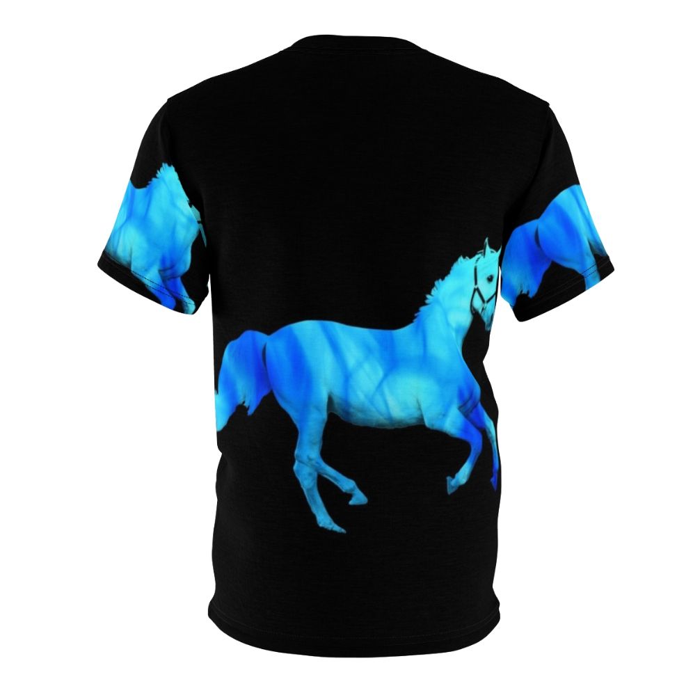 Fiery, legendary blue horse running with flames in the background - Back