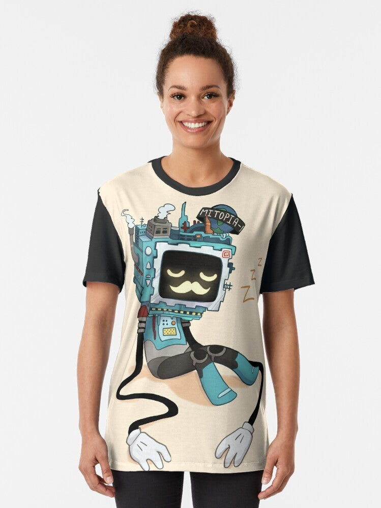 Sleepy Grumbot character from Hermitcraft on a graphic t-shirt - Women