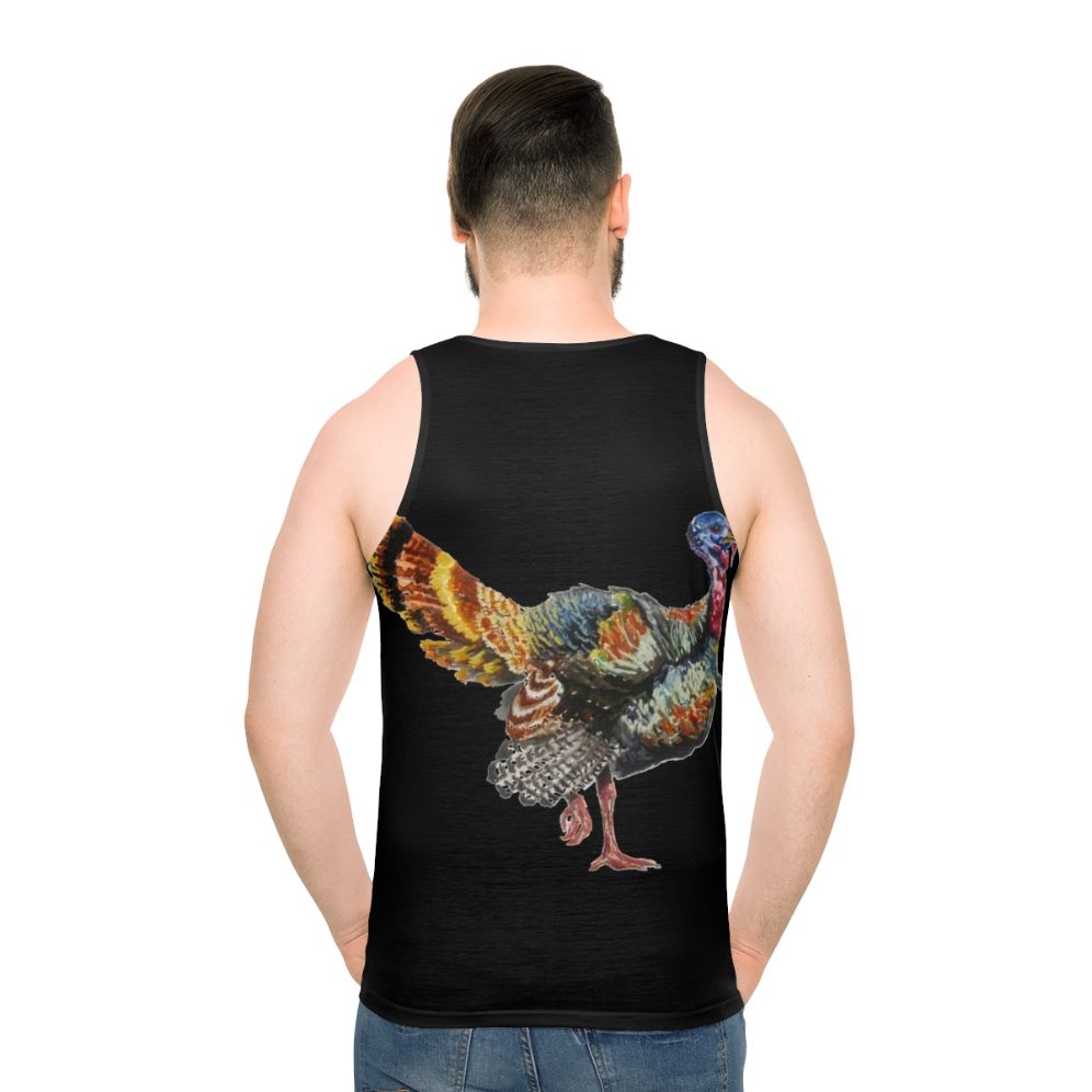 Watercolor turkey feather unisex tank top - men back