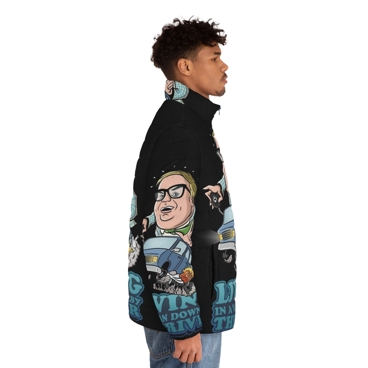 Matt Foley's "Van Down By The River" inspired puffer jacket - men side right