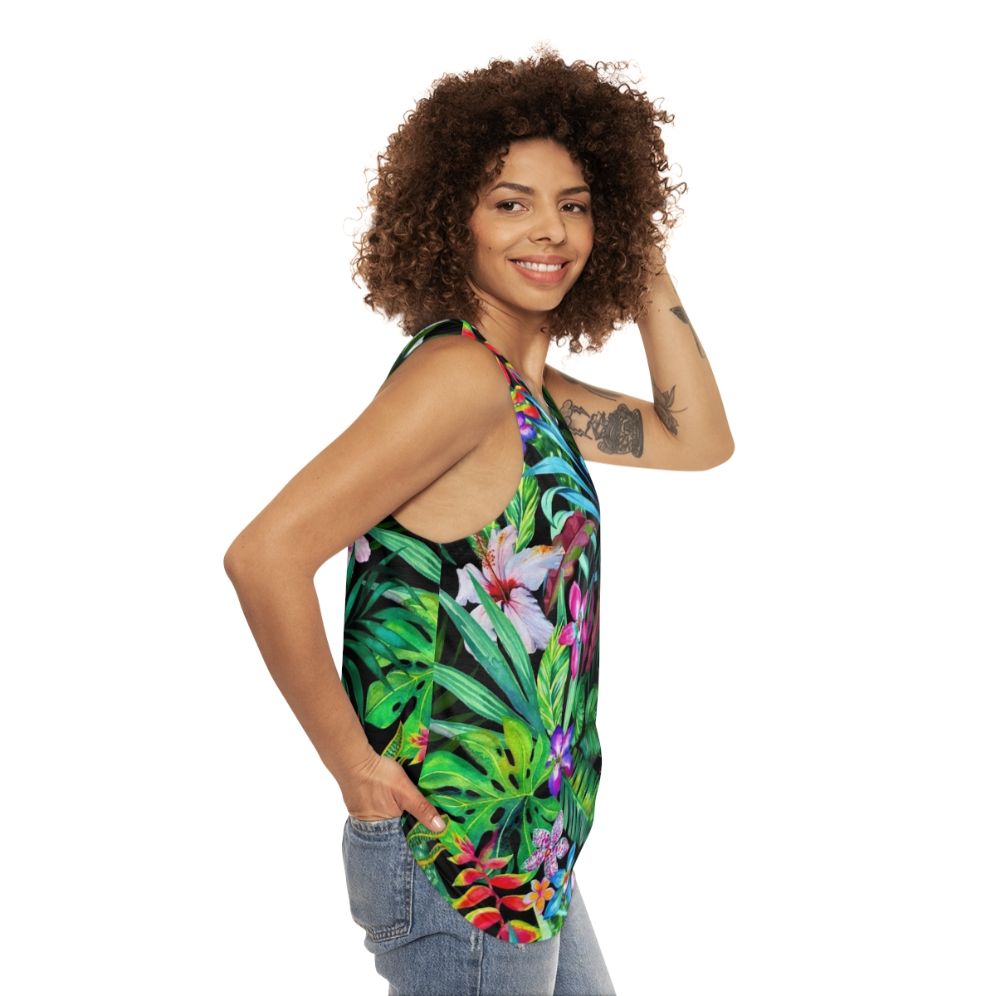 Tropical floral unisex tank top - women side