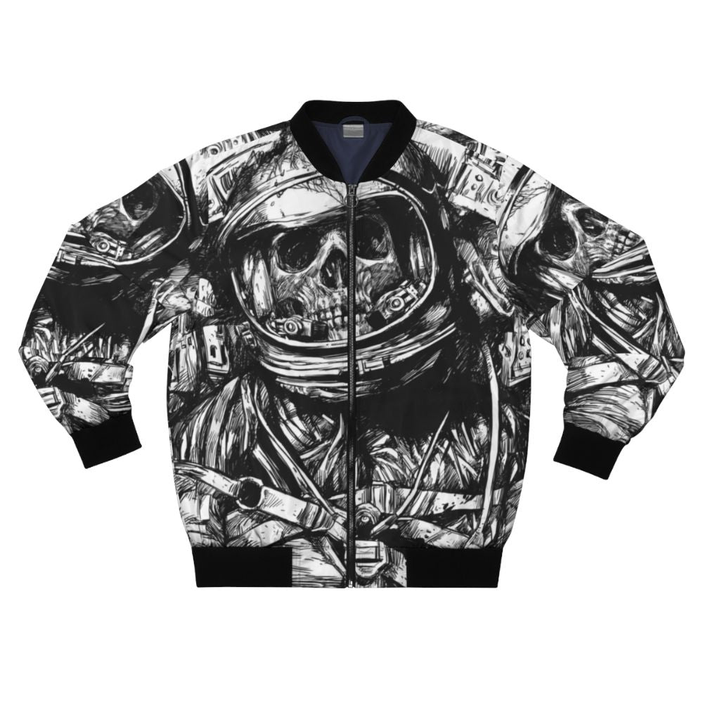 Abandoned astronaut horror bomber jacket with black and white space and zombie theme