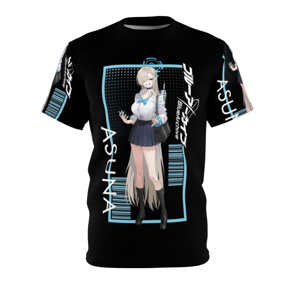 Stylish t-shirt featuring a vibrant anime character portrait design, inspired by the popular Blue Archive gacha game.