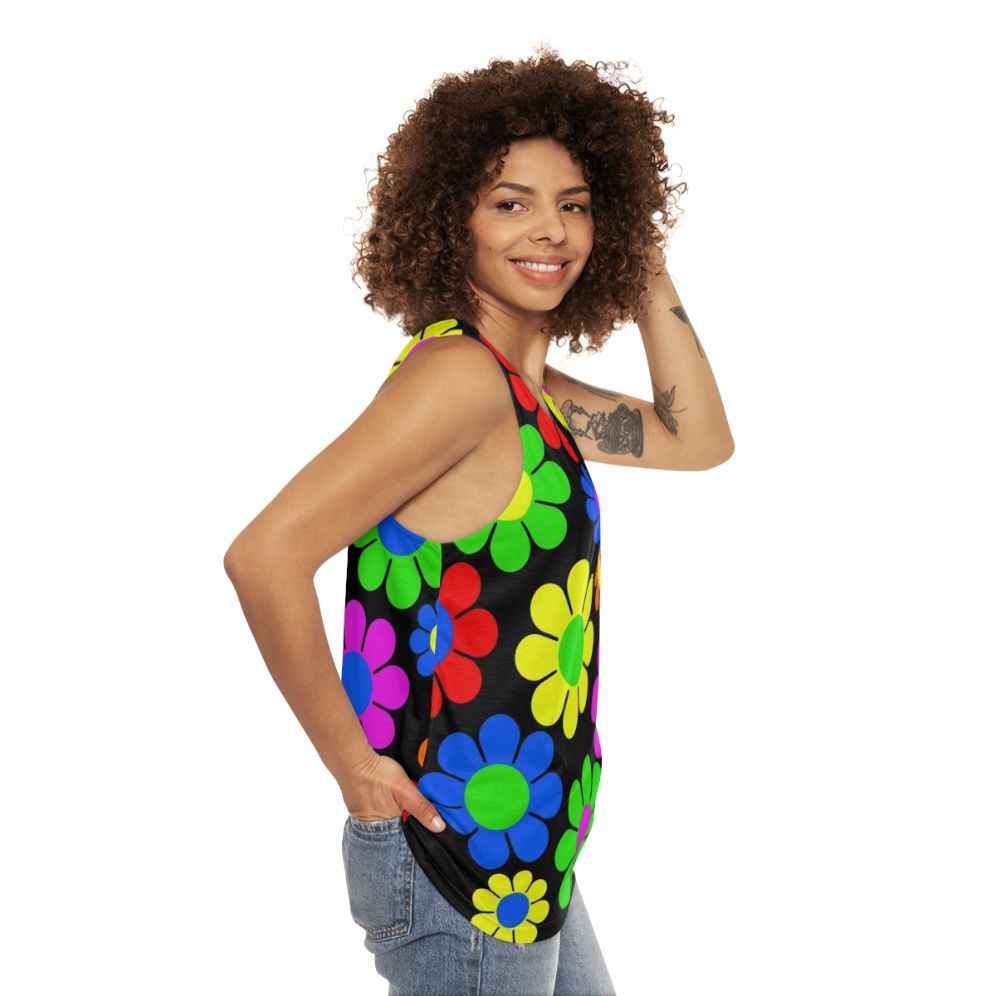 Hippy flower daisy spring pattern unisex tank top - women side