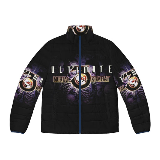 Mortal Kombat 3 themed puffer jacket with classic video game character graphics