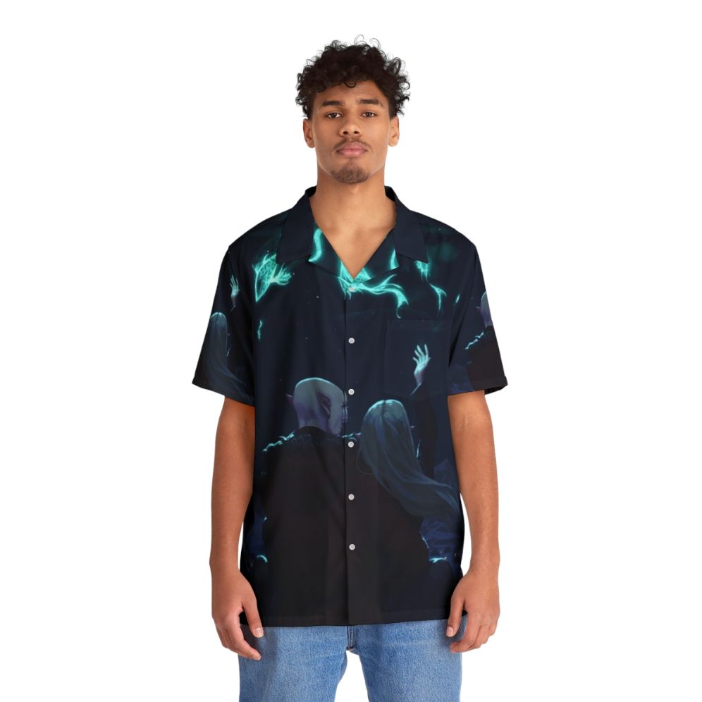 Fantasy Elf Couple's Hawaiian Shirt with "Respite" Design - People Front