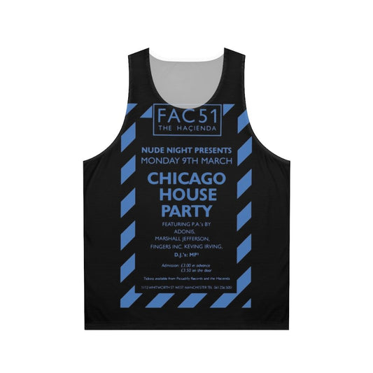 Unisex tank top featuring the iconic Hacienda club from the Chicago house music scene in 1987