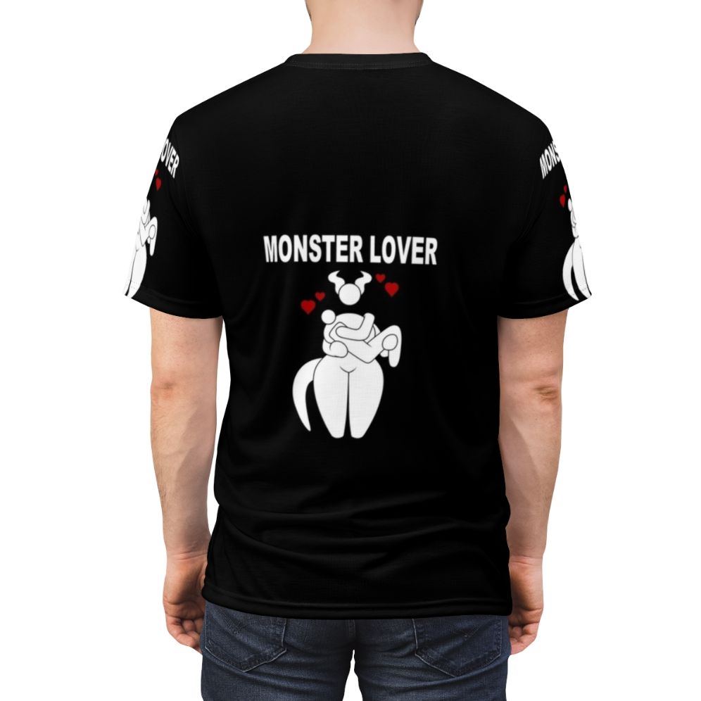 Black and white monster lover t-shirt with a bold graphic design - men back