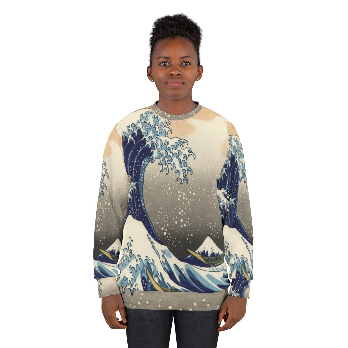 Vintage Great Wave Sweatshirt featuring the iconic Hokusai Japanese artwork - women