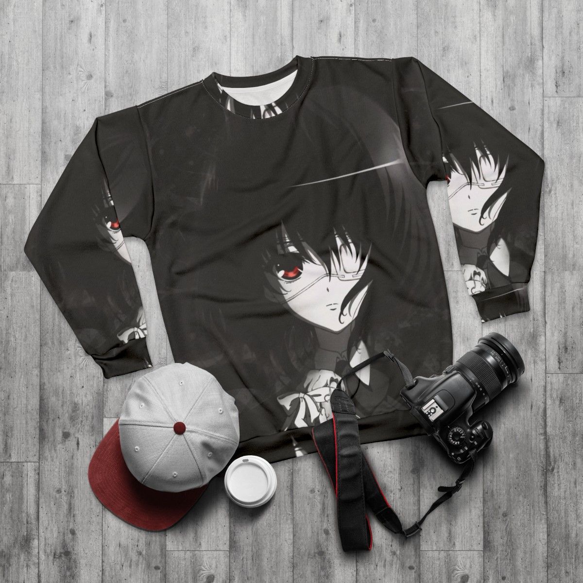 Anime-inspired Sweatshirt with a Mysterious and Enchanting Design - flat lay