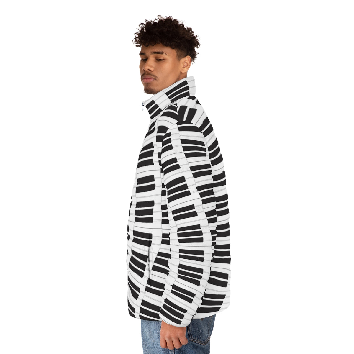 Piano keys puffer jacket with musical design - men side left