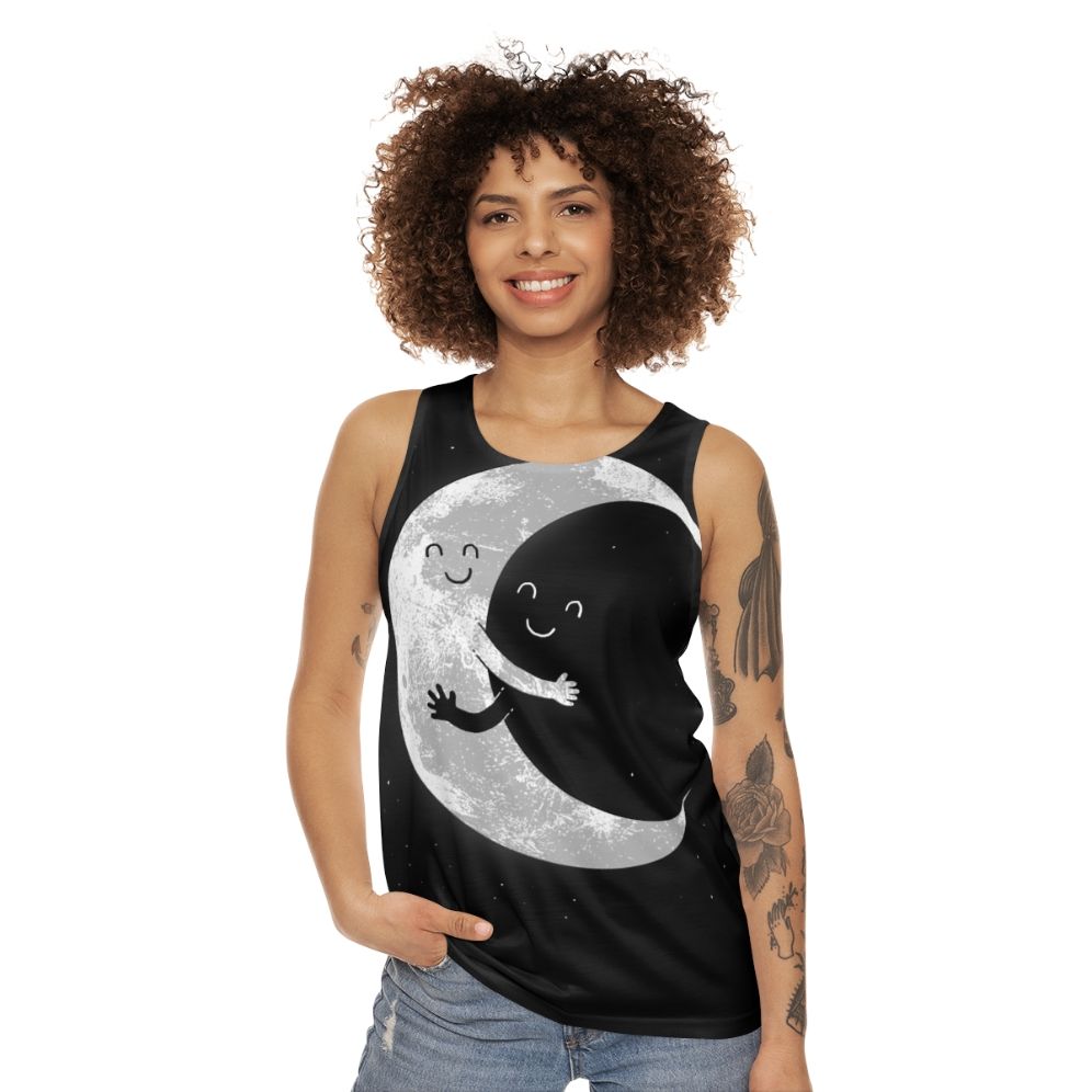 Celestial moon hug unisex tank top - women