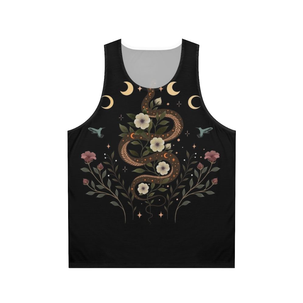 Unisex tank top with botanical and mystical nature design