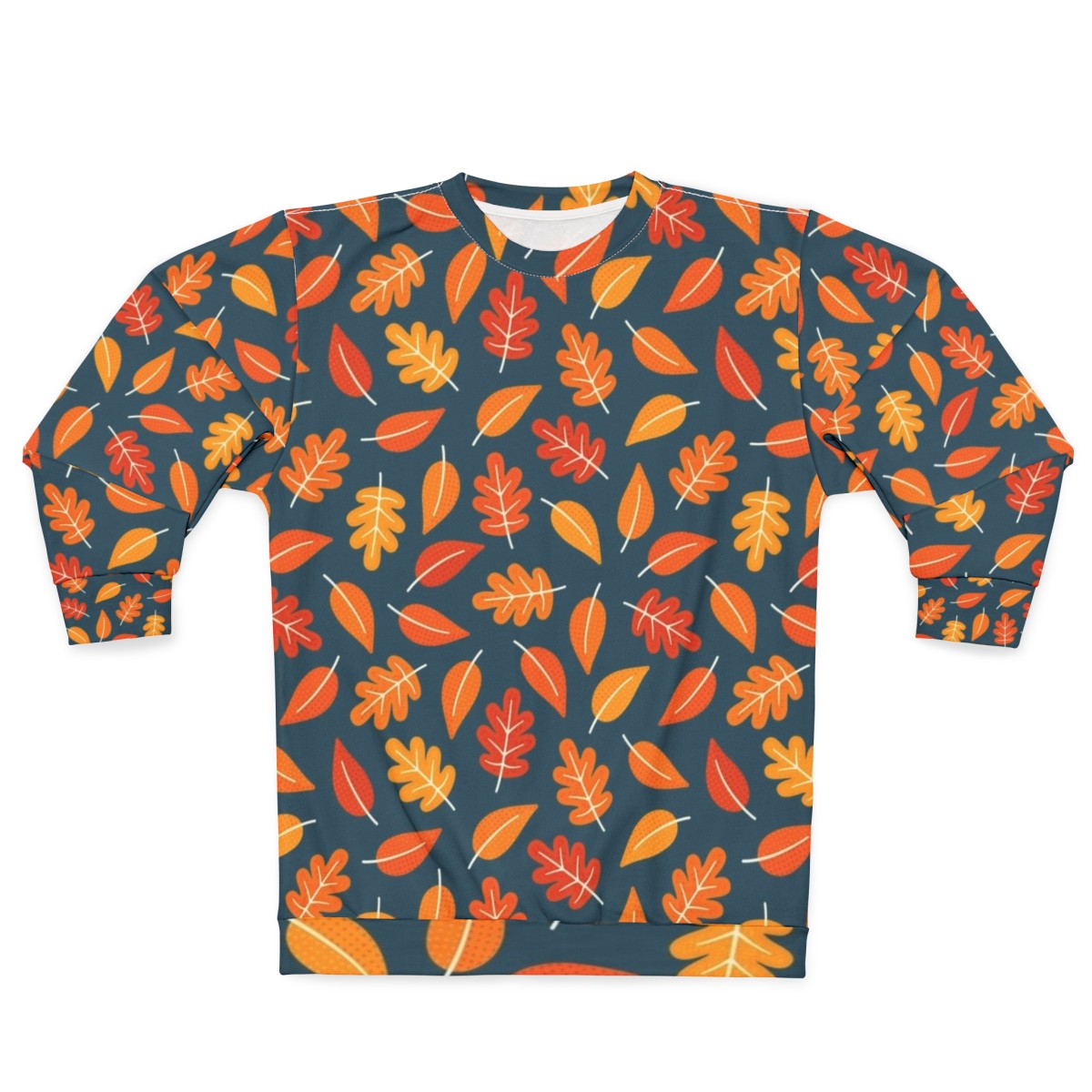 Retro autumn leaves on indigo blue sweatshirt