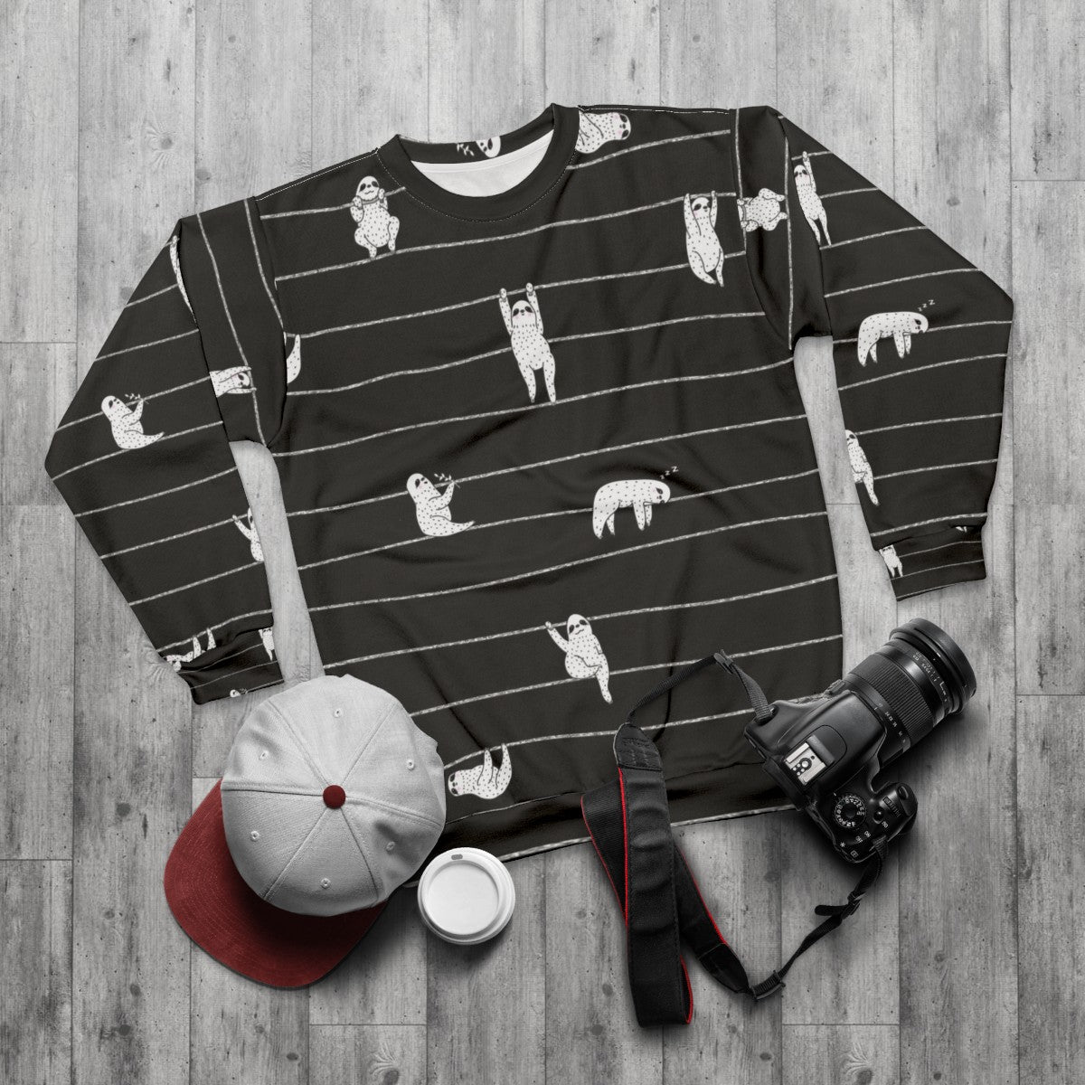 Sloth Stripe Sweatshirt with Cozy, Comfortable Design - flat lay