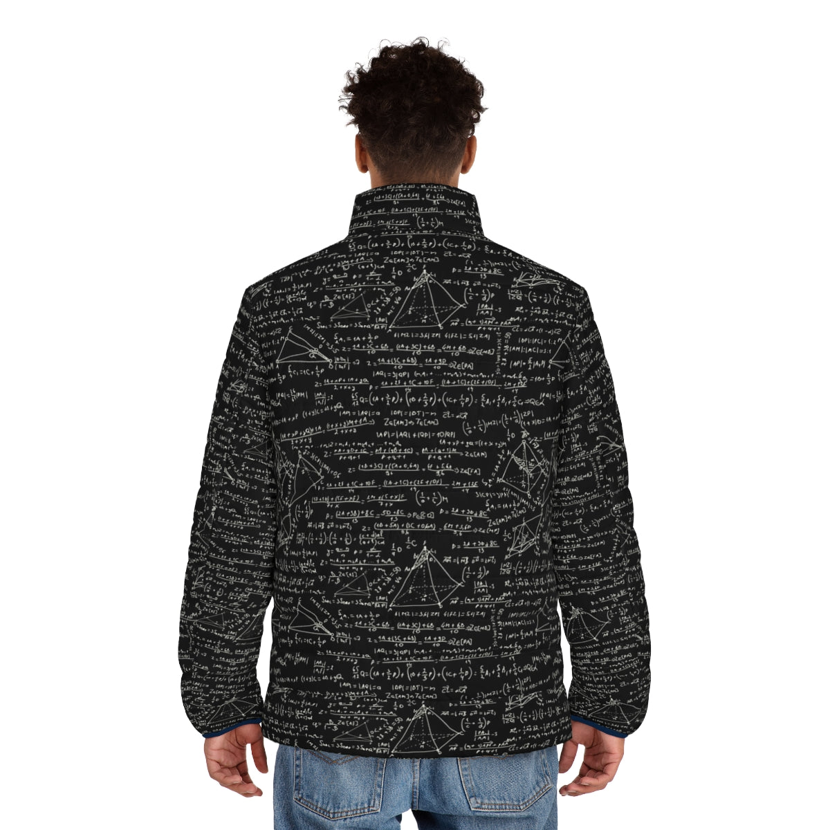 Equations Puffer Jacket featuring mathematical formulas and symbols - men back