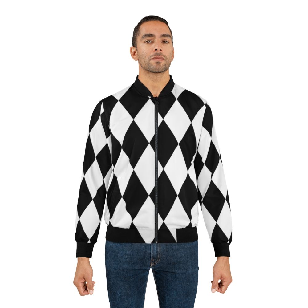 Harlequin diamonds bomber jacket in black and white monochrome pattern - Lifestyle