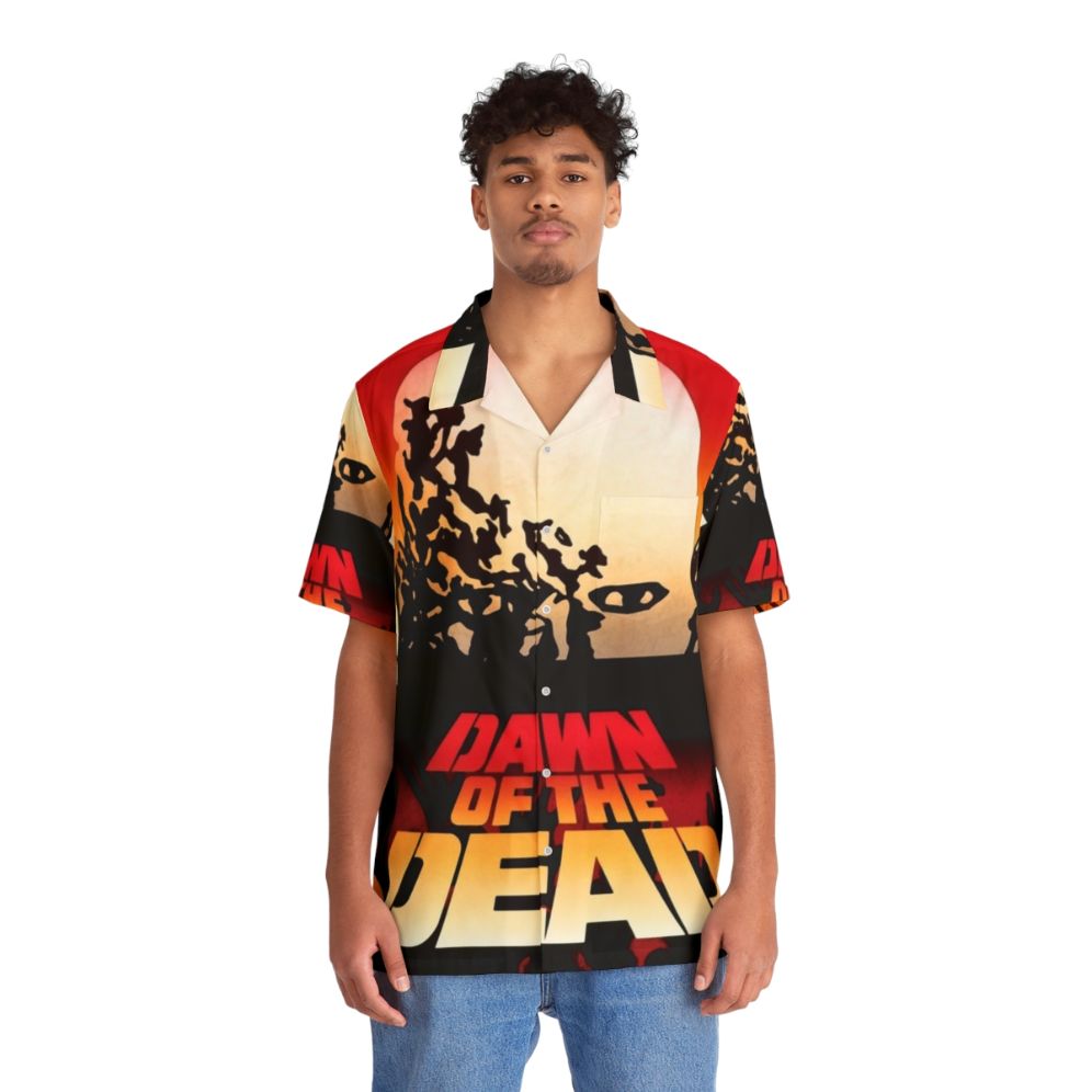 Dawn Of The Dead inspired hawaiian shirt with zombie and horror motif - People Front