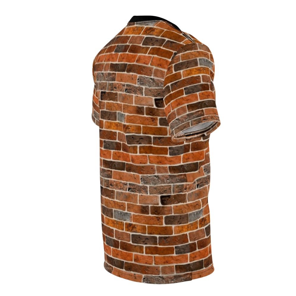 A t-shirt featuring a realistic brick wall print design - men right