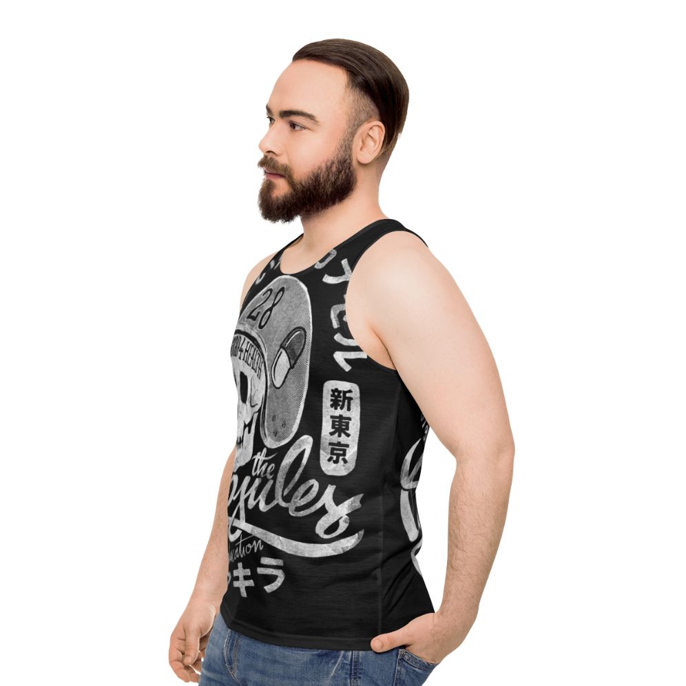 Cyberpunk inspired unisex tank top with capsules graphic - men side