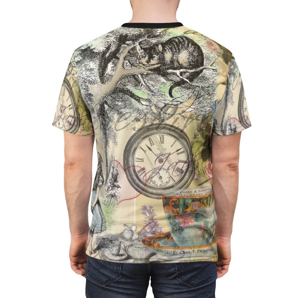 Whimsical Cheshire Cat Inspired T-Shirt with Vintage Alice in Wonderland Artwork - men back