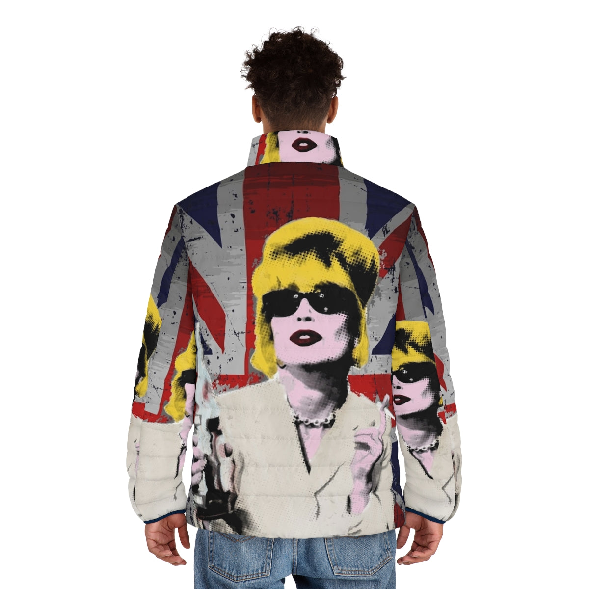 Fabulous pop art inspired puffer jacket in union jack style - men back