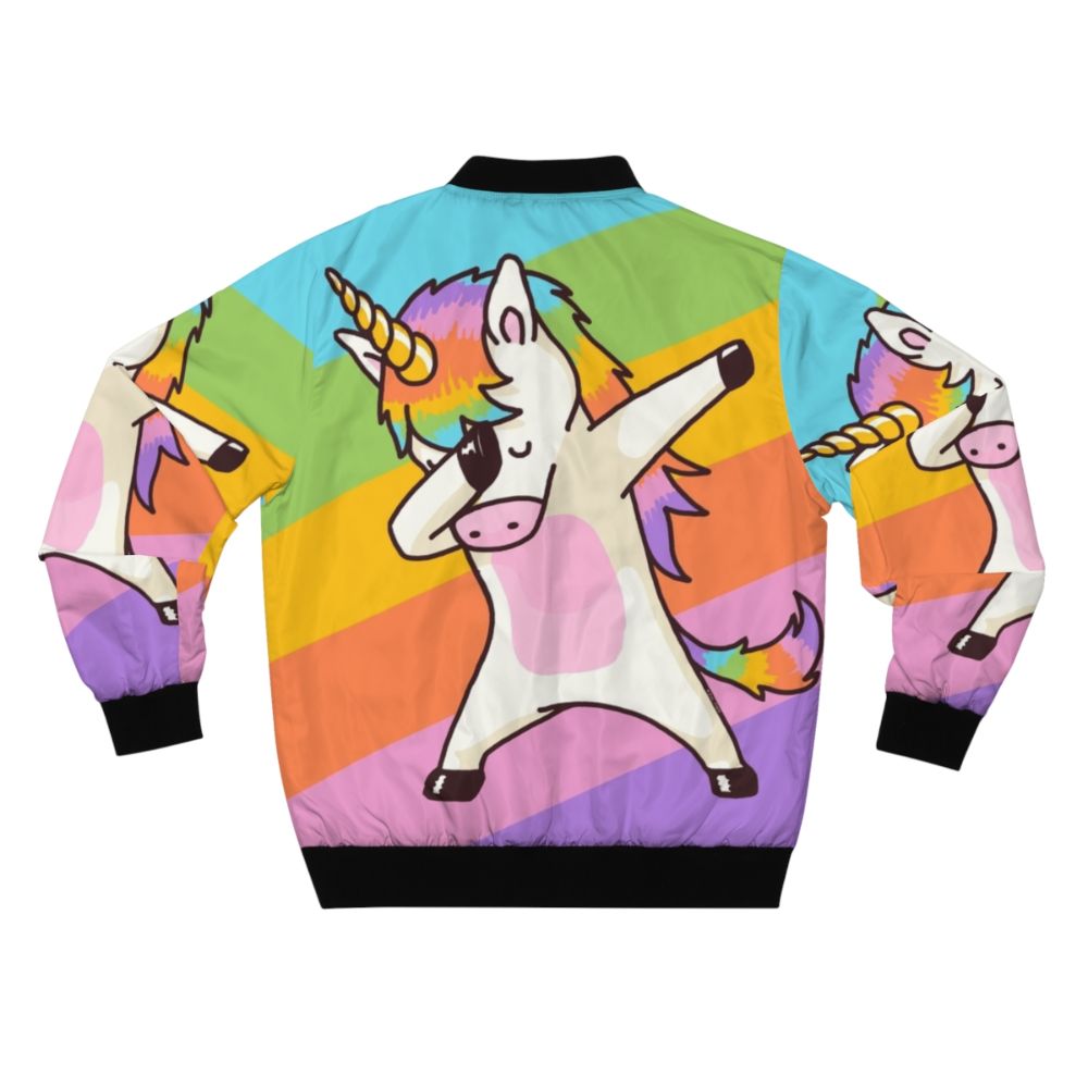 A stylish bomber jacket featuring a dabbing unicorn design with hip hop and dab elements. - Back