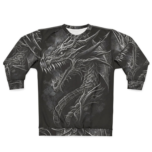 Mythical dragon design on a high-quality sweatshirt for fantasy and RPG fans