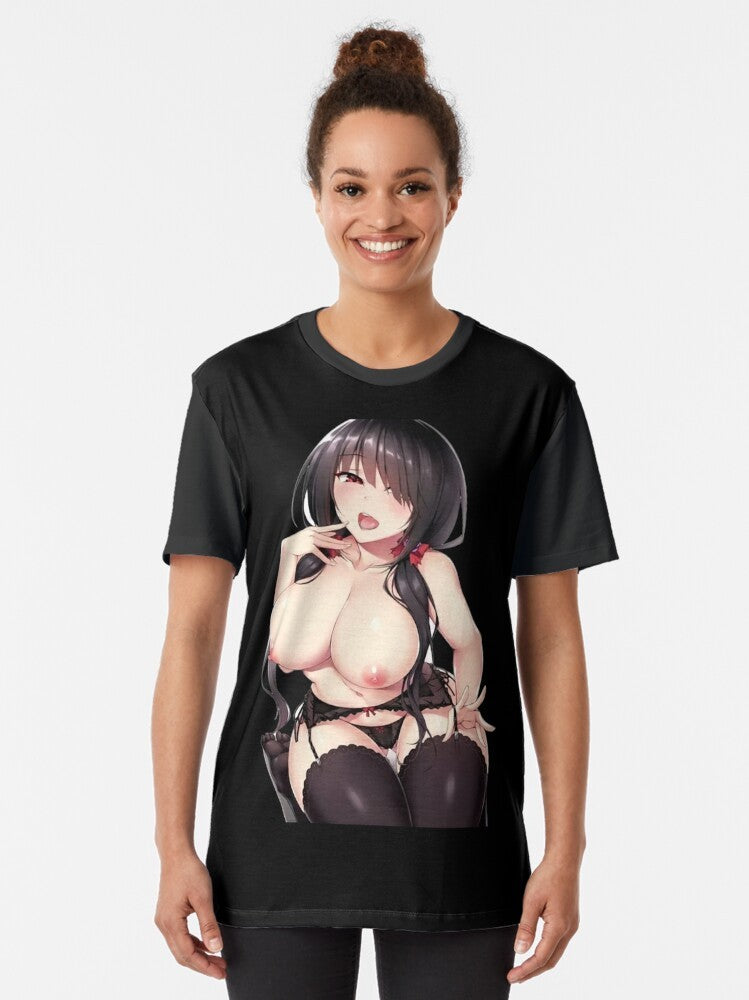 Anime-inspired graphic t-shirt featuring a hentai-style design with cute and sexy elements. - Women