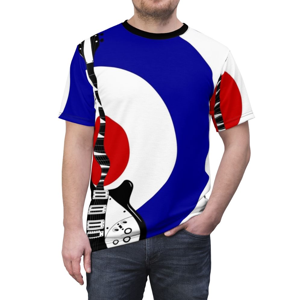 Retro t-shirt with Rickenbacker guitar and mod-inspired graphic - men front