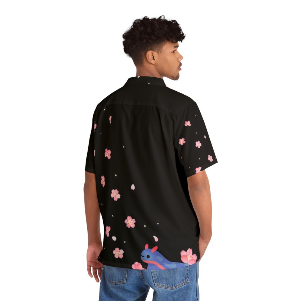 Cherry blossom Hawaiian shirt with vibrant sea slug or nudibranch design - People Back