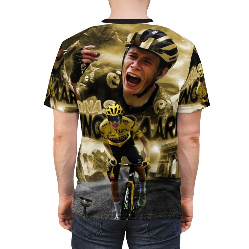 A high-quality t-shirt featuring a cycling design inspired by Jonas Vingegaard's 2022 Tour de France victory - men back