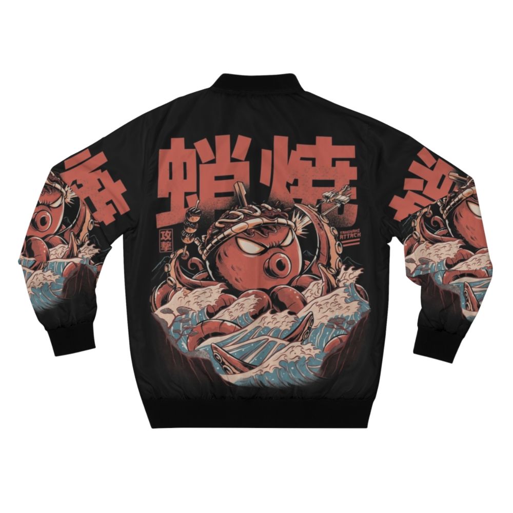 Takoyaki themed bomber jacket with vintage Japanese anime-inspired design - Back