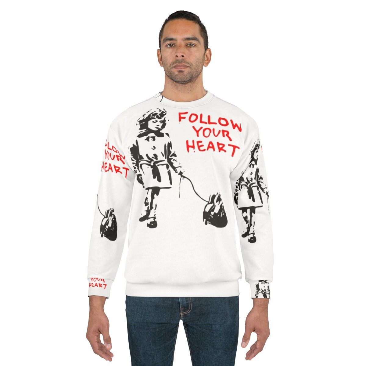 Banksy "Follow Your Heart" Sweatshirt featuring iconic street art design - men