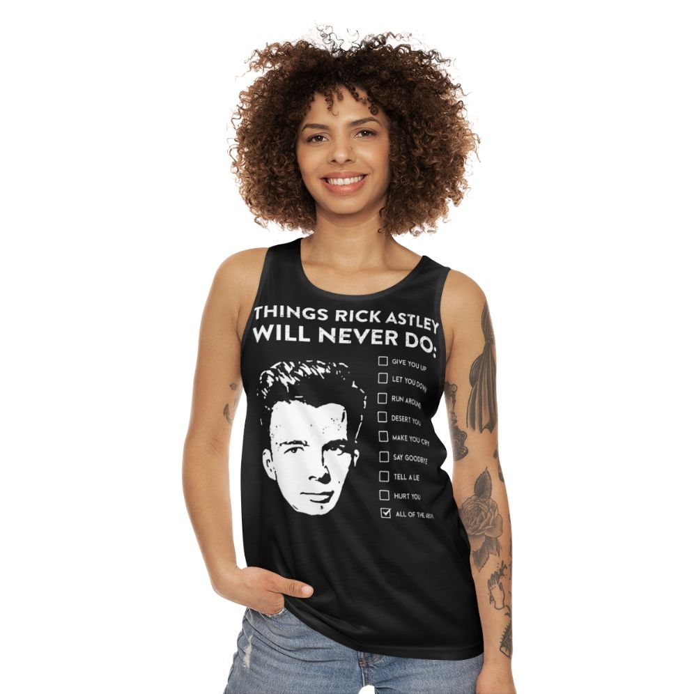 Unisex tank top with funny Rick Astley lyrics - women