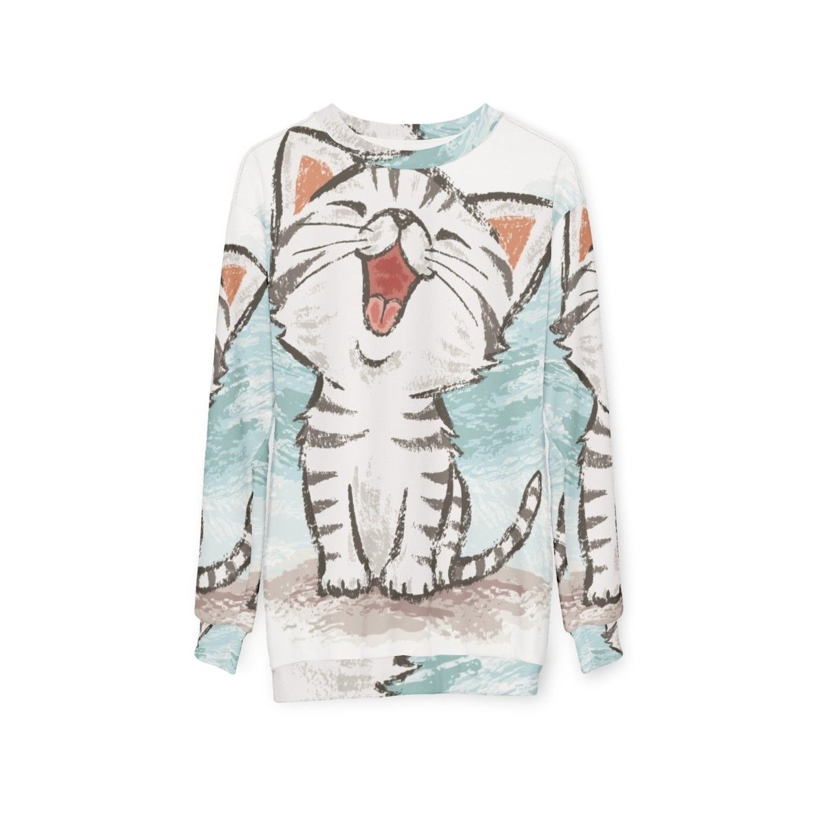 American Shorthair Cat Wearing Happy Sweatshirt - hanging