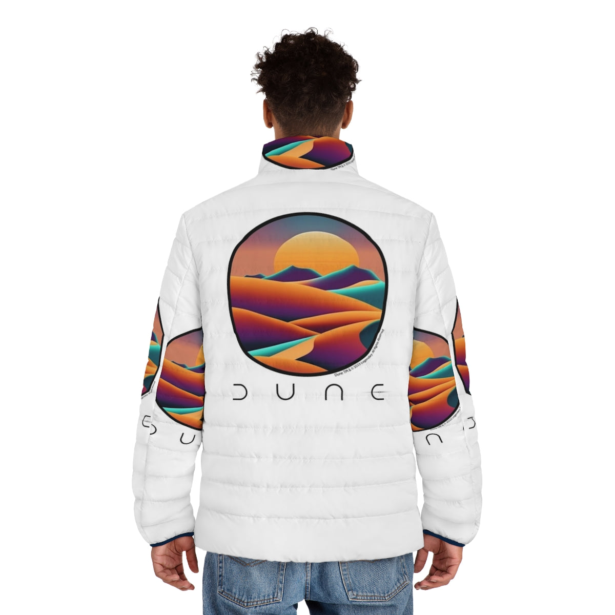 Dune landscape puffer jacket featuring a desert scene - men back