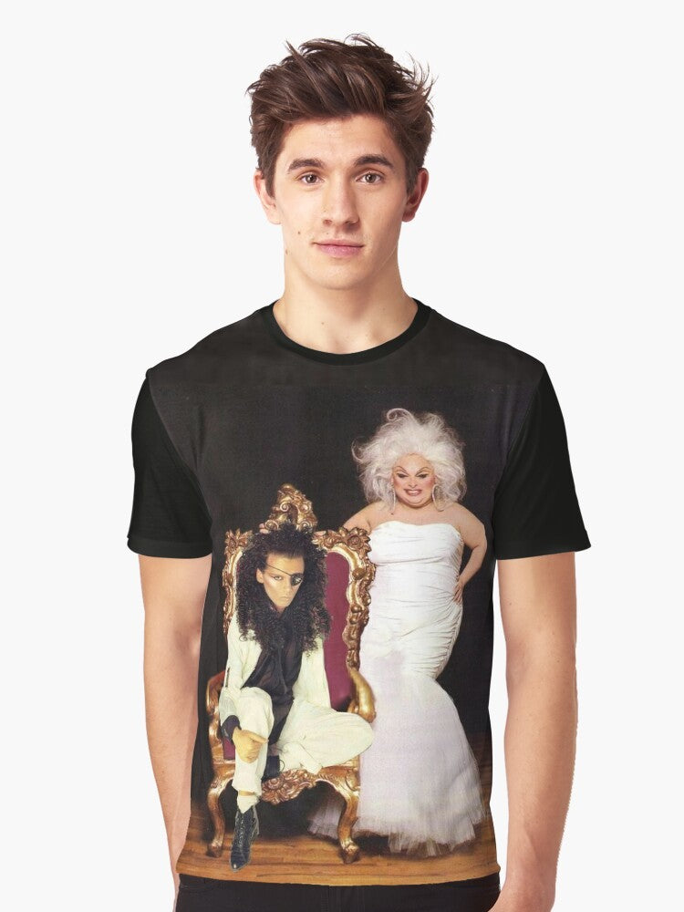 Graphic t-shirt featuring 80s music icons Pete Burns and Divine from the band Dead or Alive - Men